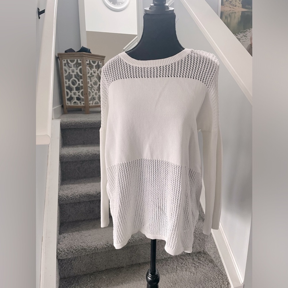 TopShop Lightweight Open Knit viscose blend Summer Sweater White Crochet Size 4 